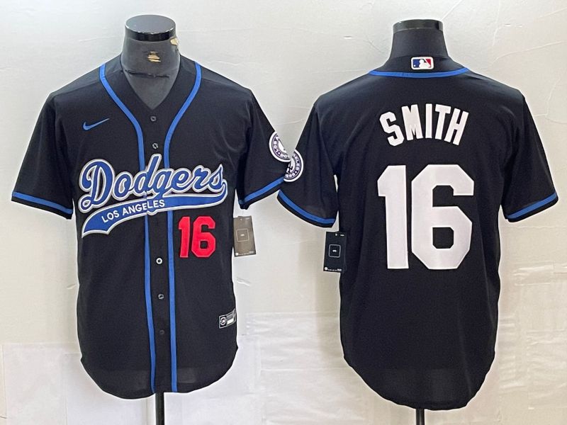 Men Los Angeles Dodgers #16 Smith Black Nike Game MLB Jersey style 1->->MLB Jersey